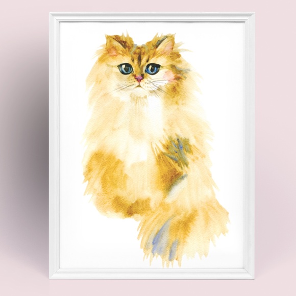 Other - Watercolor Yellow Cat Portrait Wall Art Print Poster Unframed